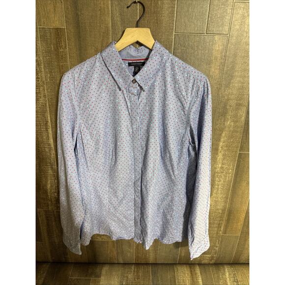Tommy‎ Hilfiger Blue Polka Dot Women’s Button Down Shirt Soze XL - Picture 1 of 10